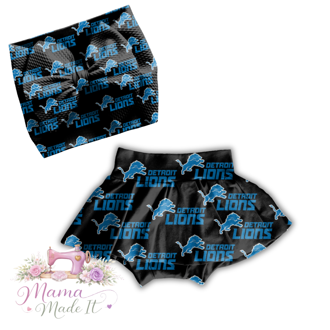 Detroit Lions black baby bummies, skirt, Headwrap or flare pants