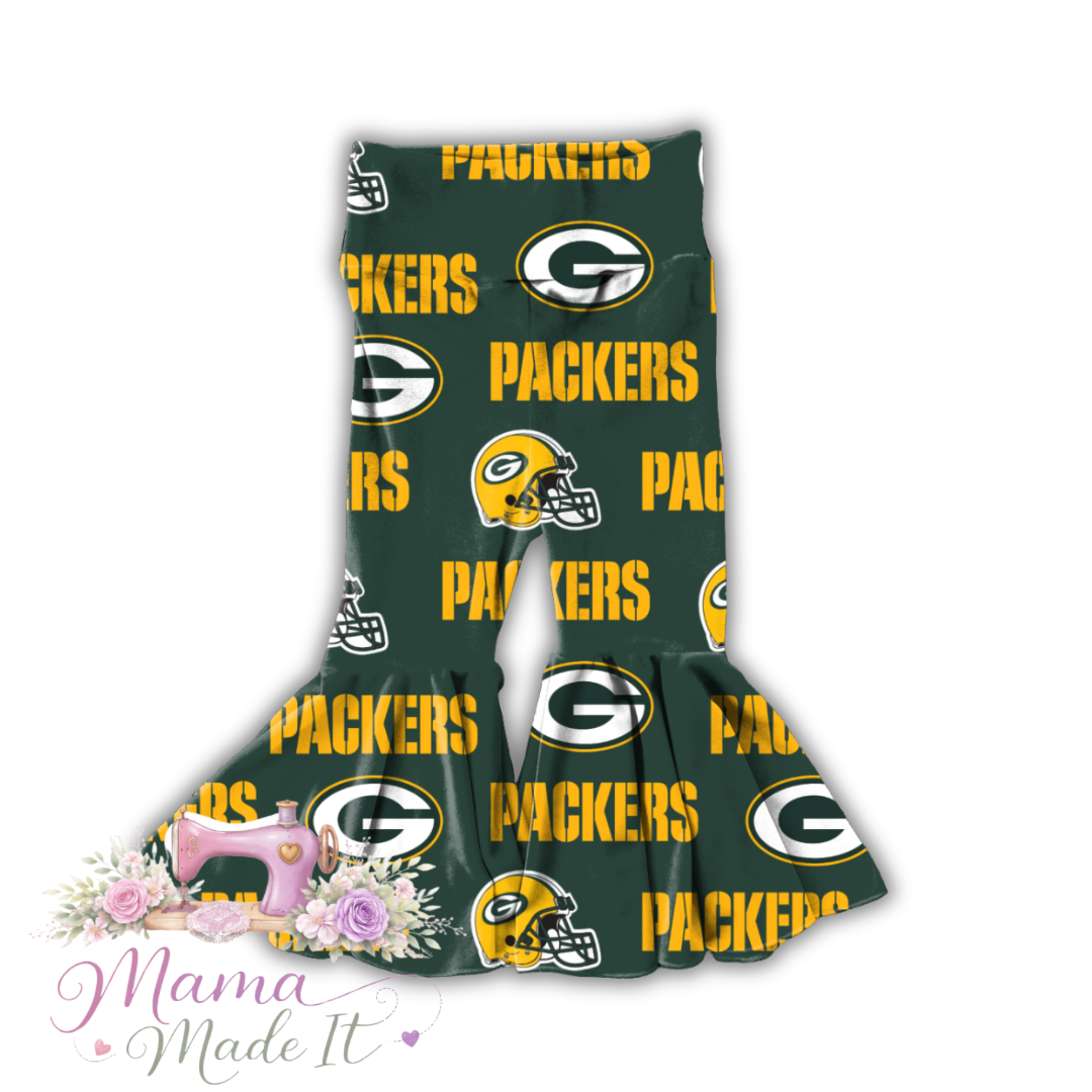 Greenbay Packers baby bummies, skirt, Headwrap or flare pants