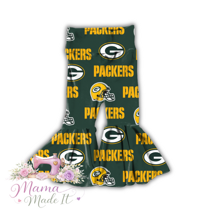 Greenbay Packers baby bummies, skirt, Headwrap or flare pants