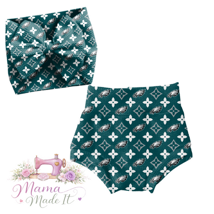 Philadelphia Eagles boujee baby bummies, flare pants or headwrap