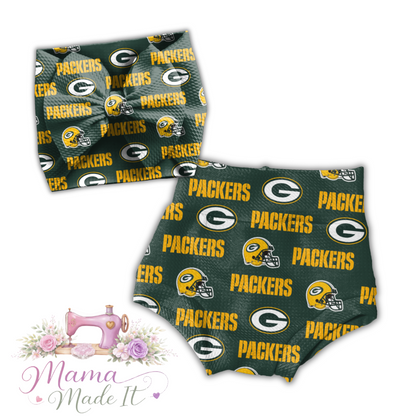 Greenbay Packers baby bummies, skirt, Headwrap or flare pants