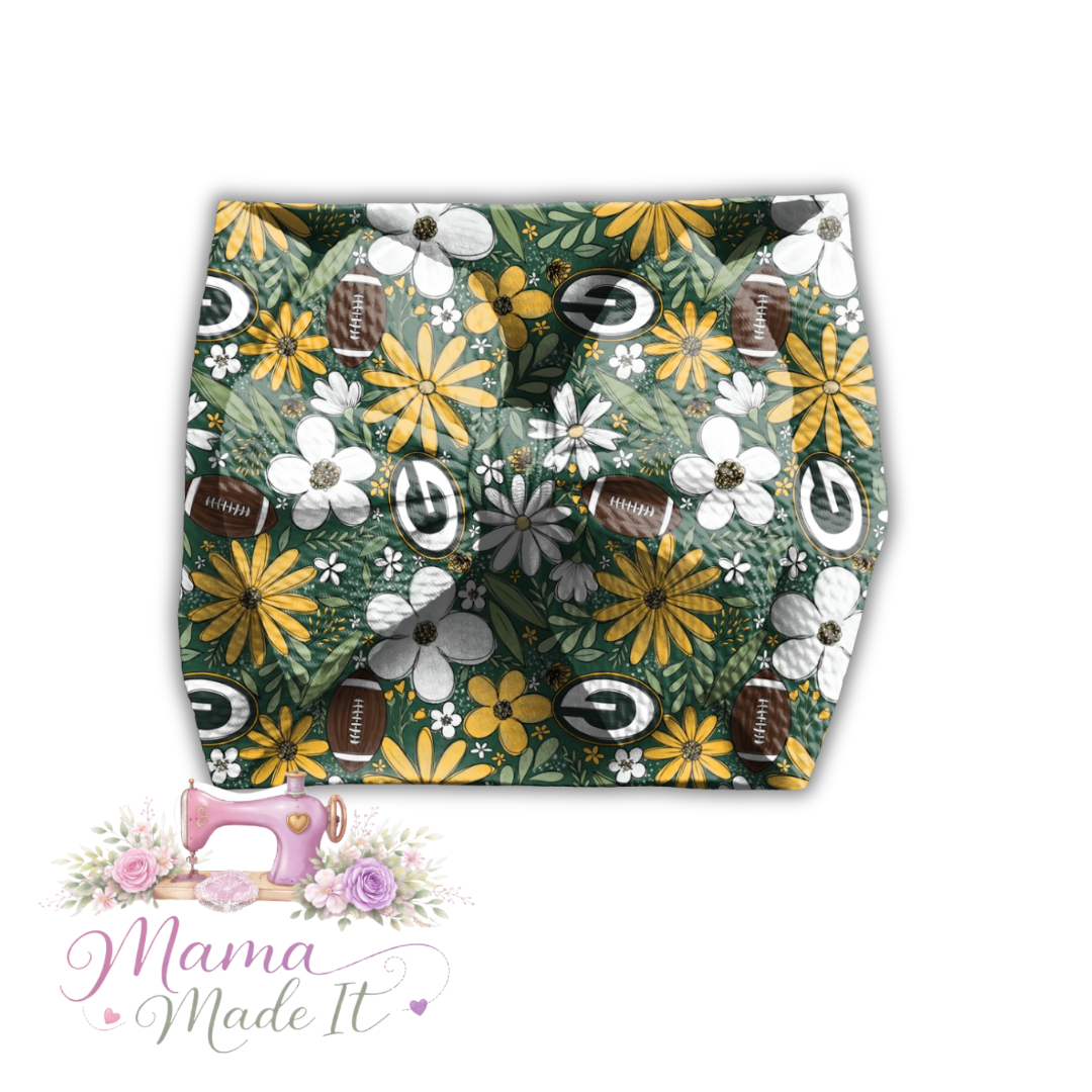 Floral Packers baby bummies, skirt, Headwrap or flare pants