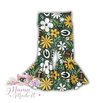 Floral Packers baby bummies, skirt, Headwrap or flare pants