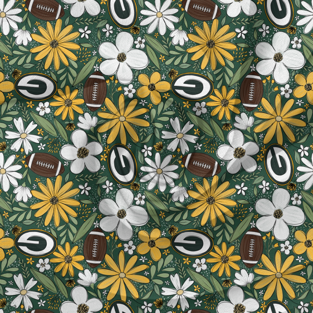 Floral Packers baby bummies, skirt, Headwrap or flare pants