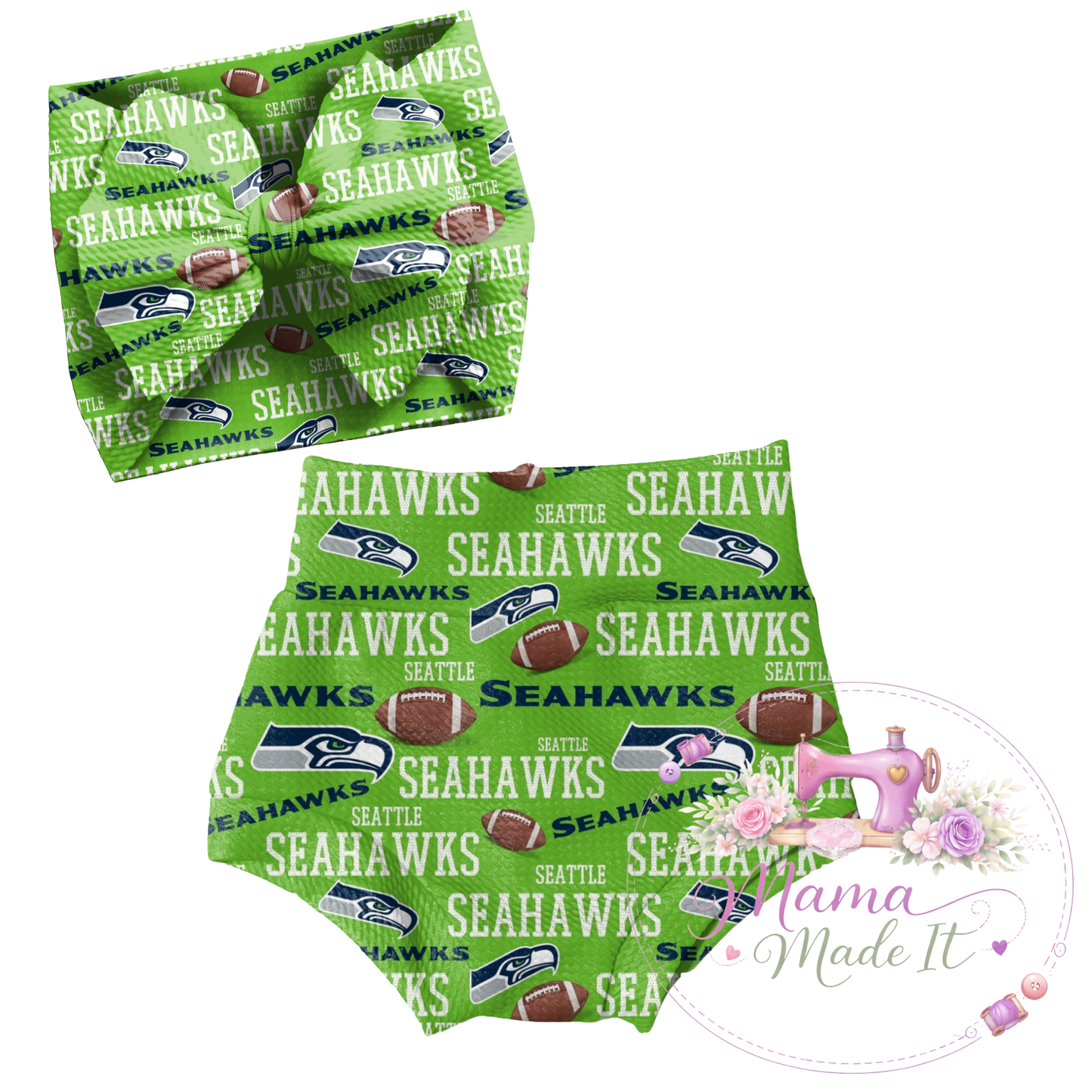Seattle Seahawks baby bummies, skirt, flare pants or headwrap