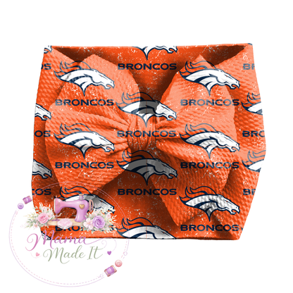 Denver Broncos baby bummies, skirt, Headwrap or flare pants