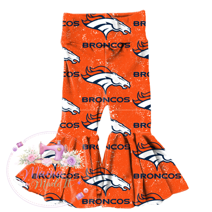Denver Broncos baby bummies, skirt, Headwrap or flare pants