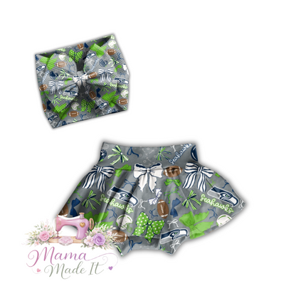 Seattle Seahawks baby bummies, skirt, flare pants or headwrap