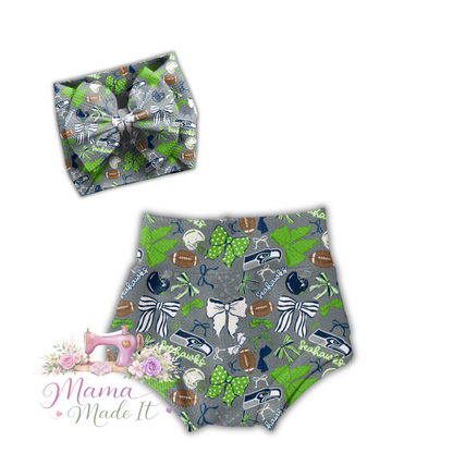 Seattle Seahawks baby bummies, skirt, flare pants or headwrap