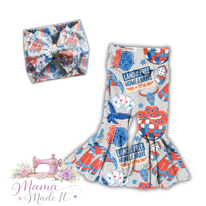 Western 4th of July Flare Pants, Bummies or headwrap