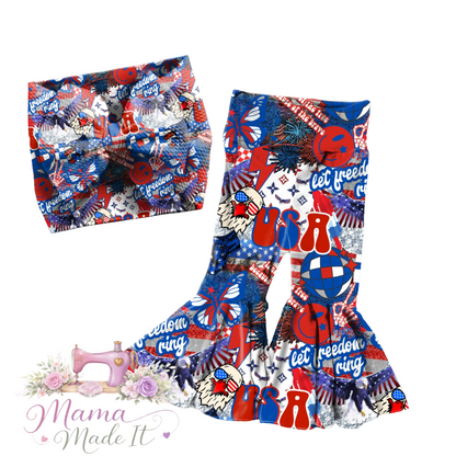 4th of July Flare Pants, Bummies or headwrap