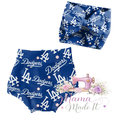 Dodgers baby bummies, skirt, flare pants or headwrap