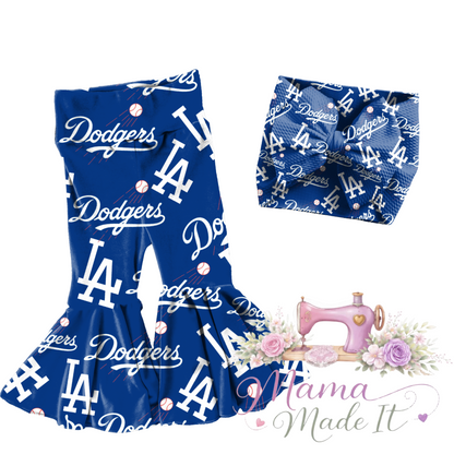 Dodgers baby bummies, skirt, flare pants or headwrap