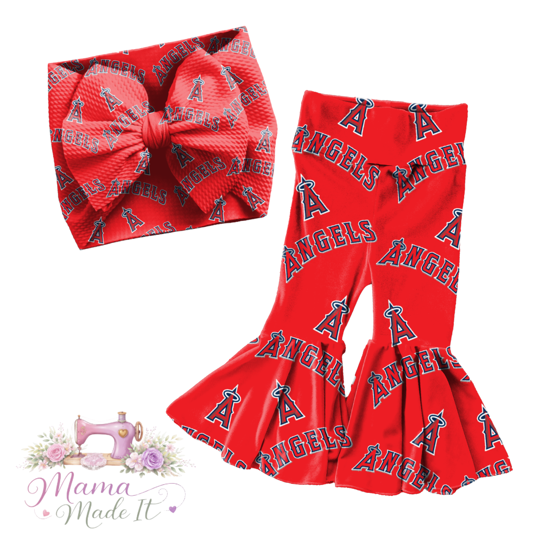 Angels baby bummies, skirt, flare pants or headwrap