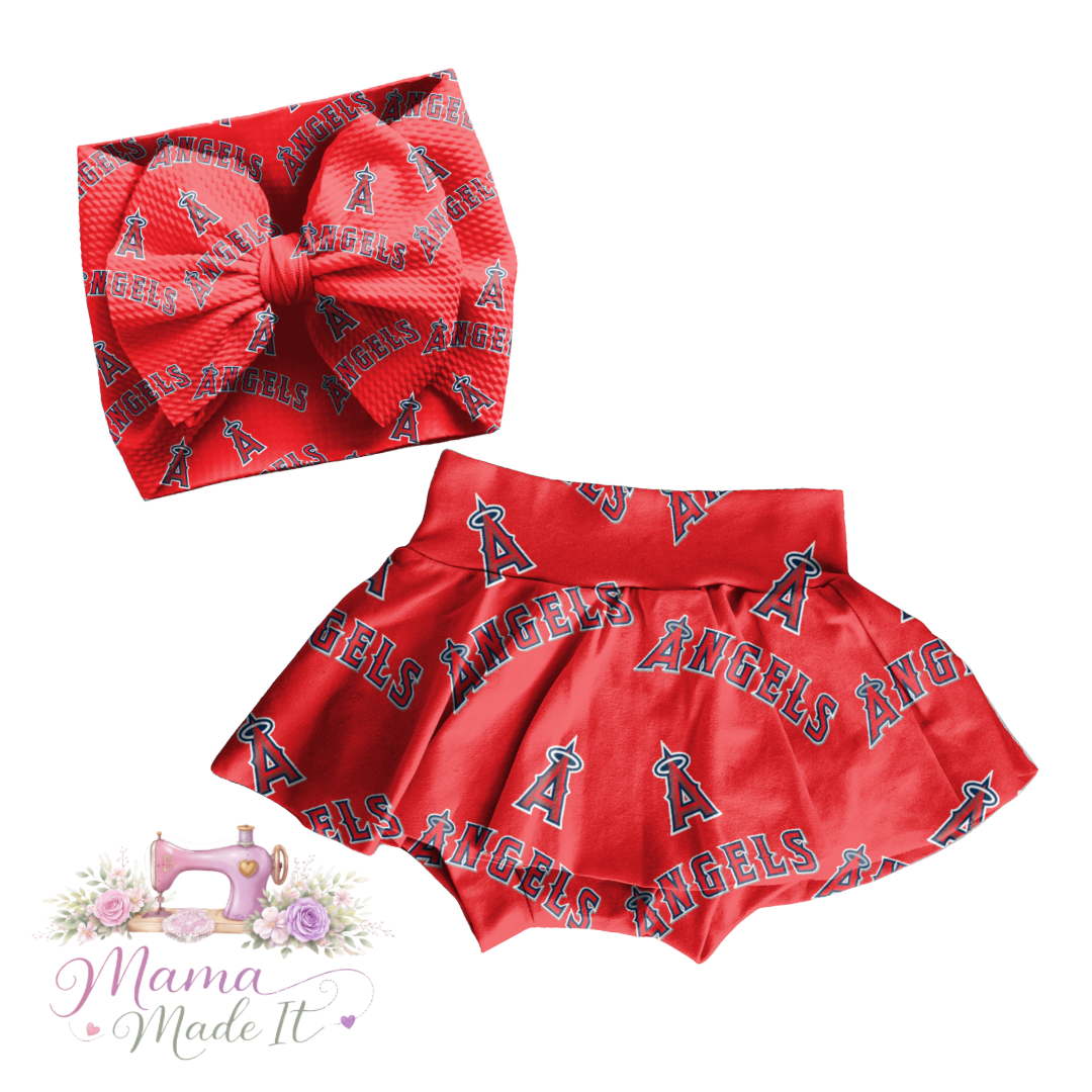 Angels baby bummies, skirt, flare pants or headwrap