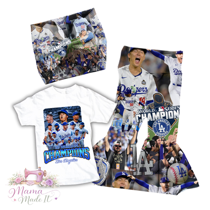 World Series Dodgers baby bummies, skirt, flare pants or headwrap