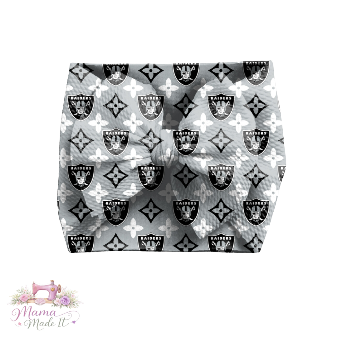 Las Vegas Raiders boujee baby bummies, skirt, Headwrap or flare pants
