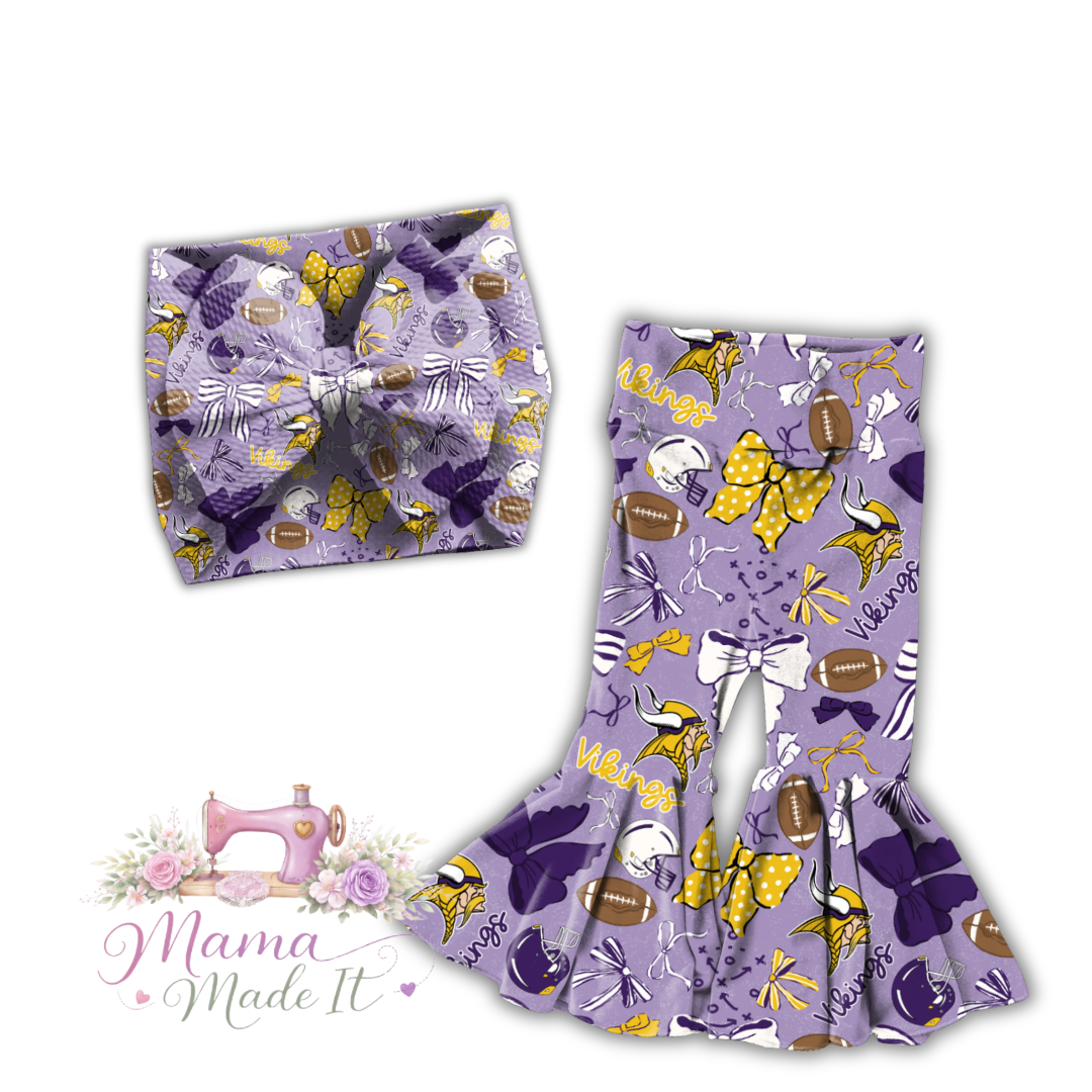 Vikings baby bummies, skirt, Headwrap or flare pants