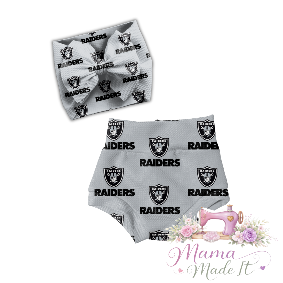 Las Vegas Raiders baby bummies, skirt, Headwrap or flare pants