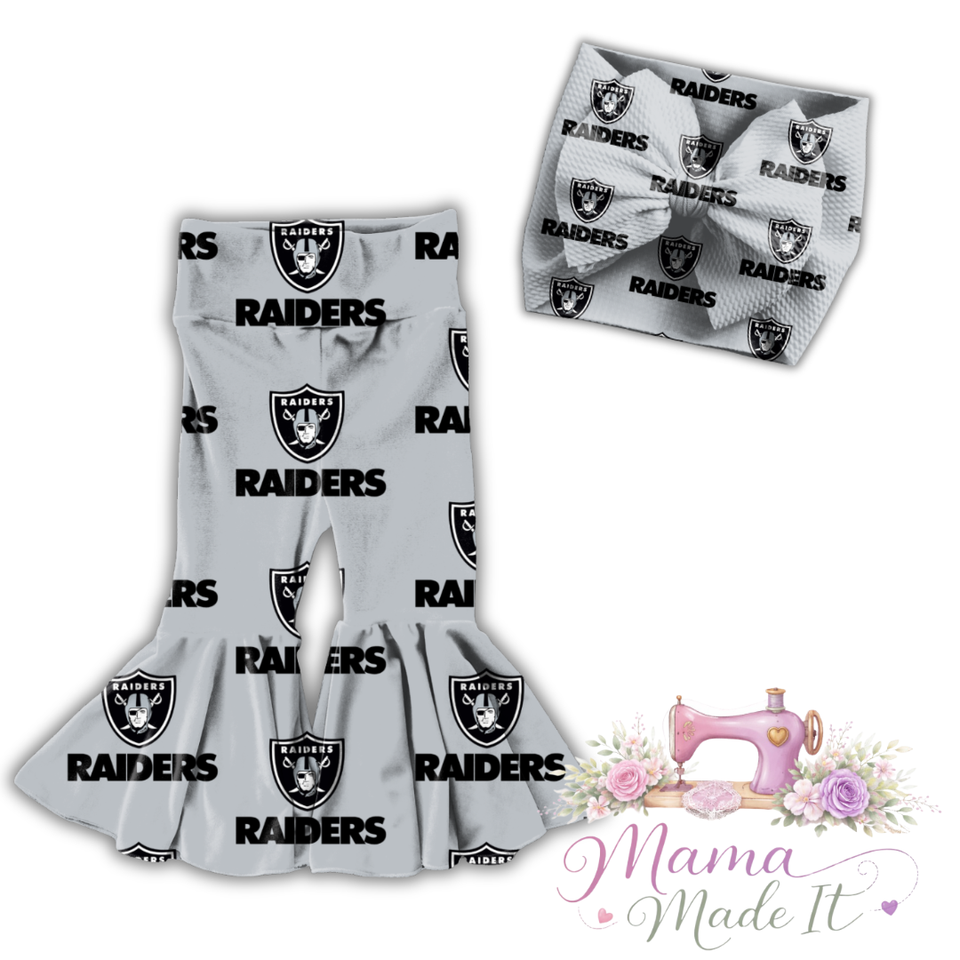 Las Vegas Raiders baby bummies, skirt, Headwrap or flare pants