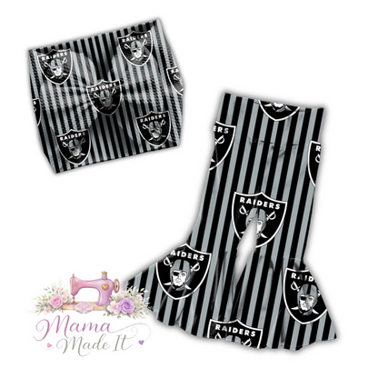 Las Vegas Raiders baby bummies, skirt, Headwrap or flare pants
