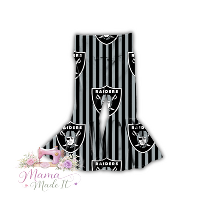 Las Vegas Raiders baby bummies, skirt, Headwrap or flare pants