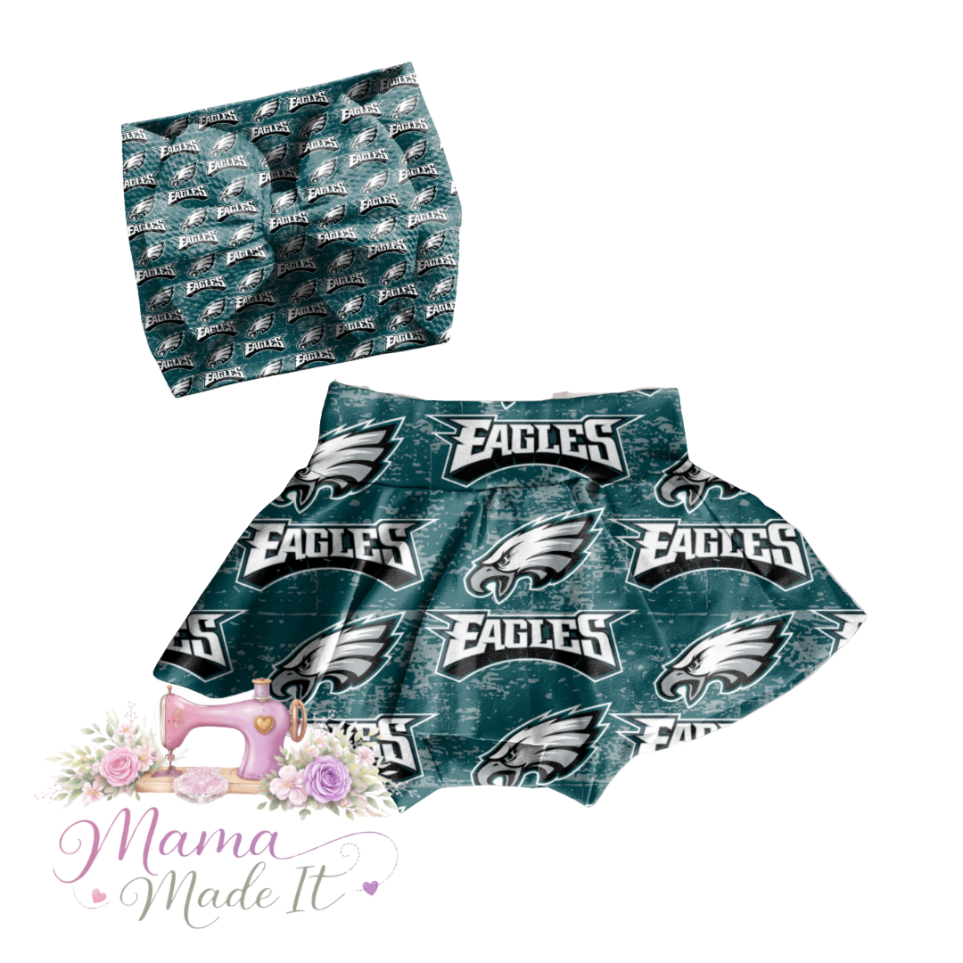 Philadelphia Eagles, baby bummies, skirt, flare pants or headwrap