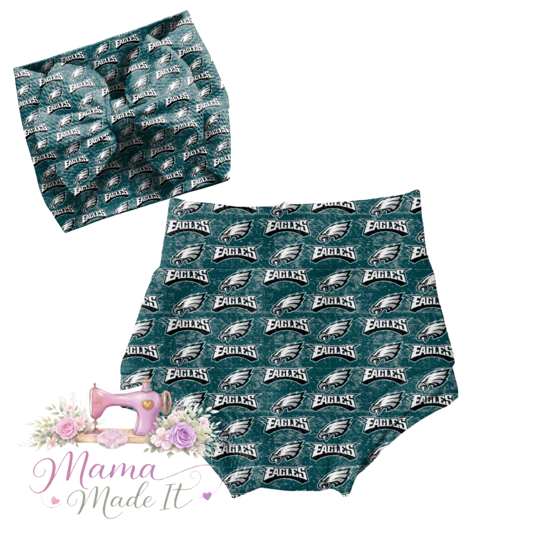 Philadelphia Eagles, baby bummies, skirt, flare pants or headwrap