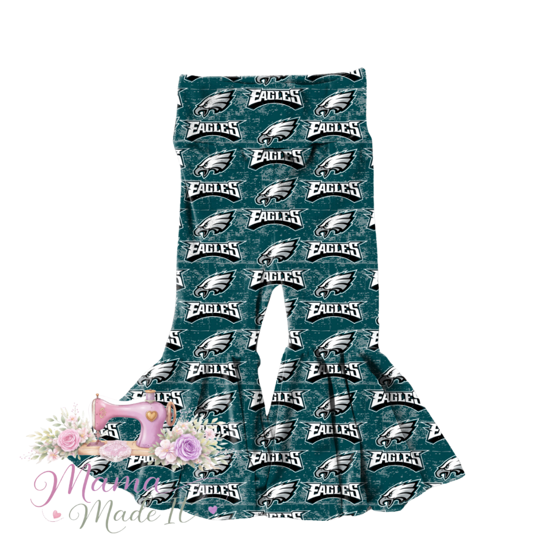 Philadelphia Eagles, baby bummies, skirt, flare pants or headwrap