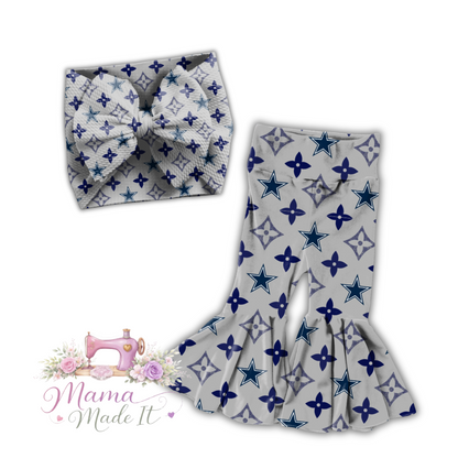 Dallas Cowboys Boujee baby bummies, skirt, flare pants or headwrap