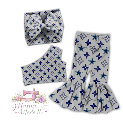 Dallas Cowboys Boujee baby bummies, skirt, flare pants or headwrap
