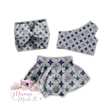 Dallas Cowboys Boujee baby bummies, skirt, flare pants or headwrap