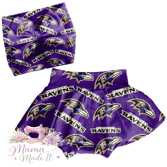 Baltimore Ravens baby bummies, skirt, flare pants or headwrap