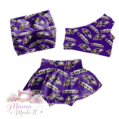 Baltimore Ravens baby bummies, skirt, flare pants or headwrap