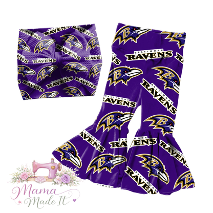 Baltimore Ravens baby bummies, skirt, flare pants or headwrap