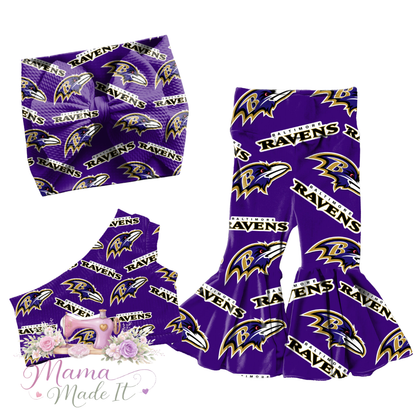 Baltimore Ravens baby bummies, skirt, flare pants or headwrap