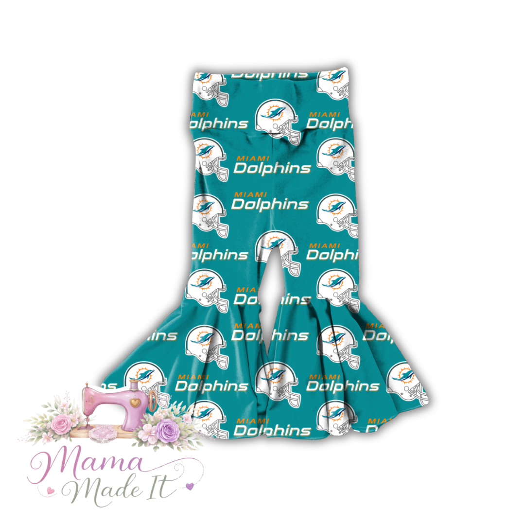Miami Dolphins baby bummies, skirt, flare pants or headwrap