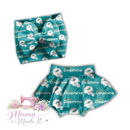 Miami Dolphins baby bummies, skirt, flare pants or headwrap