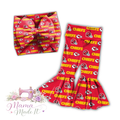 Kansas City Chiefs  baby bummies, skirt, Headwrap or flare pants