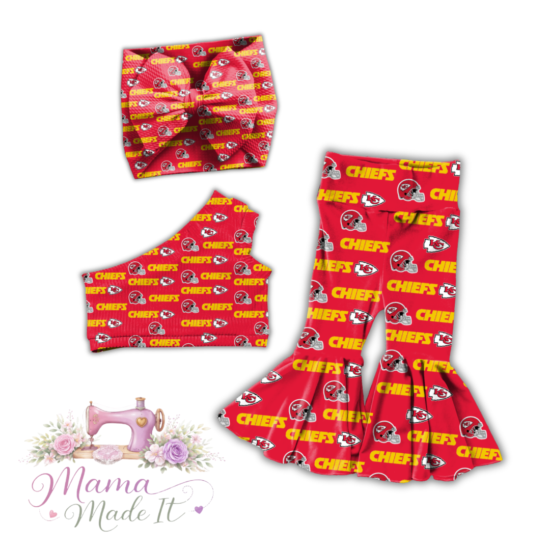 Kansas City Chiefs  baby bummies, skirt, Headwrap or flare pants