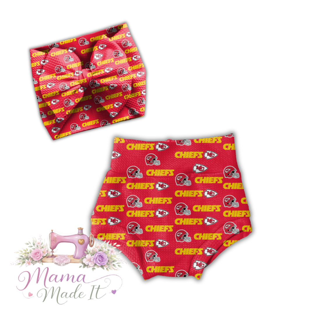 Kansas City Chiefs  baby bummies, skirt, Headwrap or flare pants