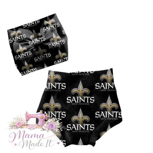 New Orleans Saints, baby bummies, skirt, flare pants or headwrap
