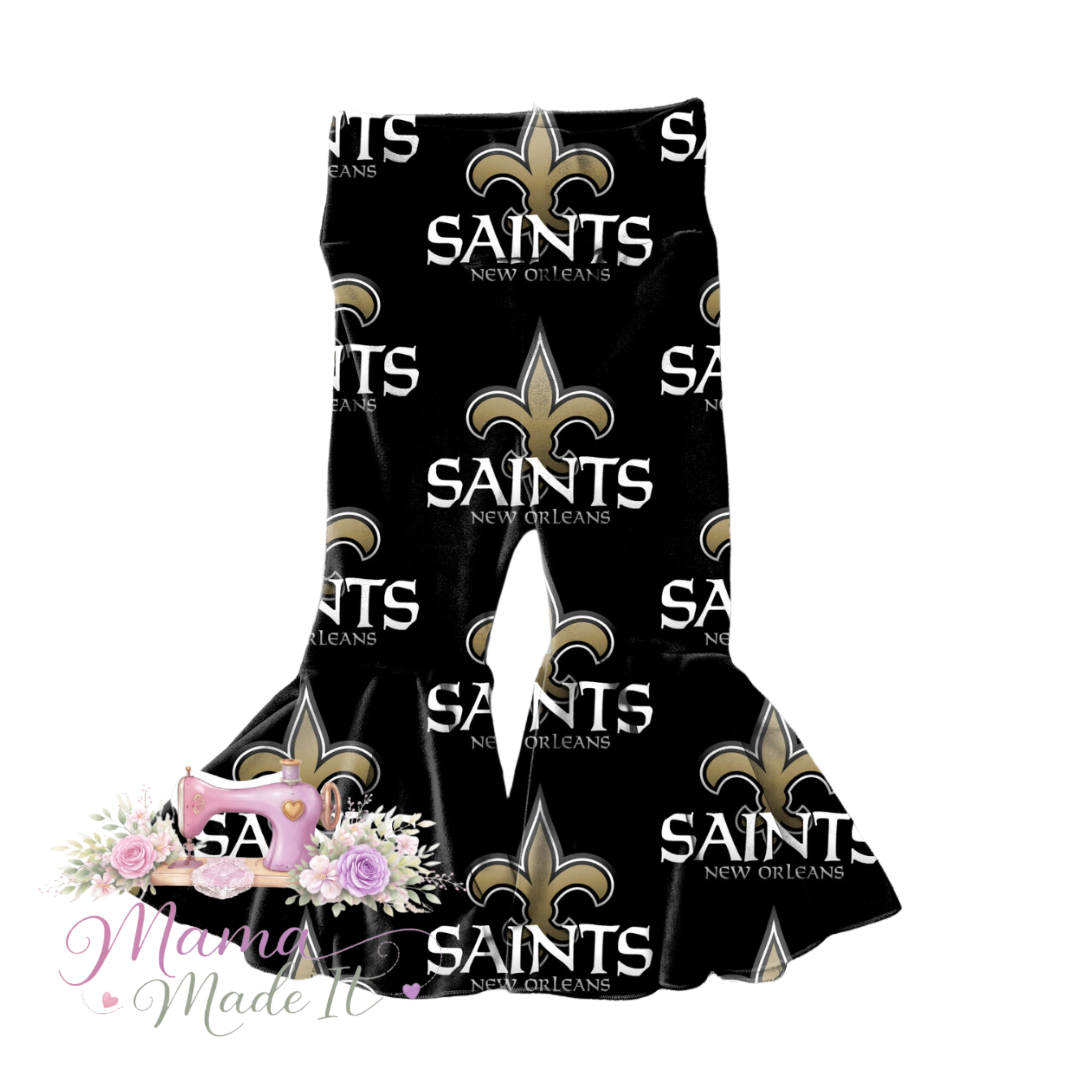 New Orleans Saints, baby bummies, skirt, flare pants or headwrap