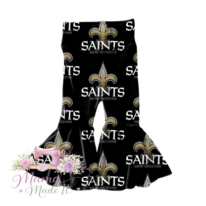 New Orleans Saints, baby bummies, skirt, flare pants or headwrap