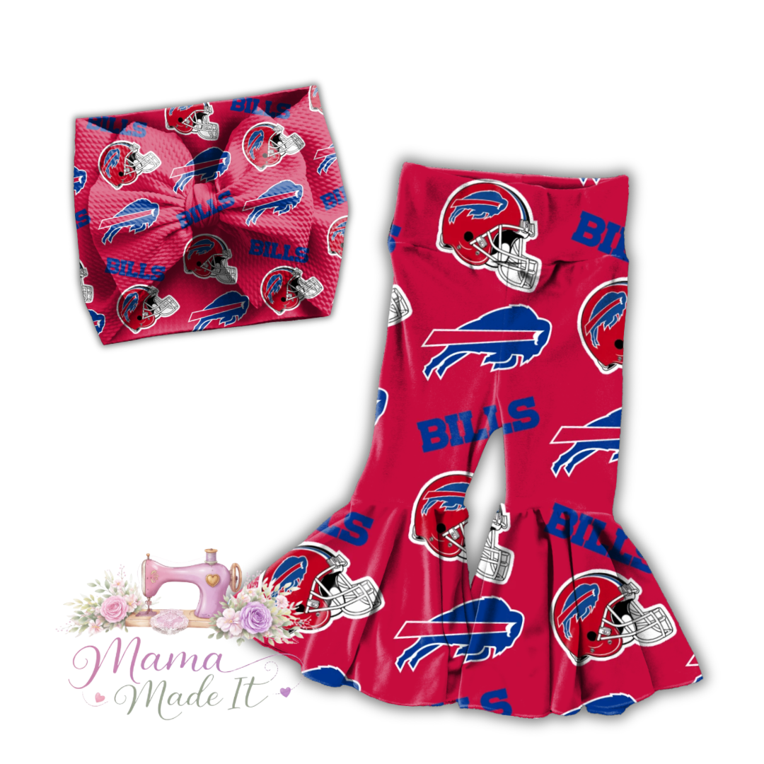 Buffalo Bills (Red) baby bummies, skirt, flare pants or headwrap