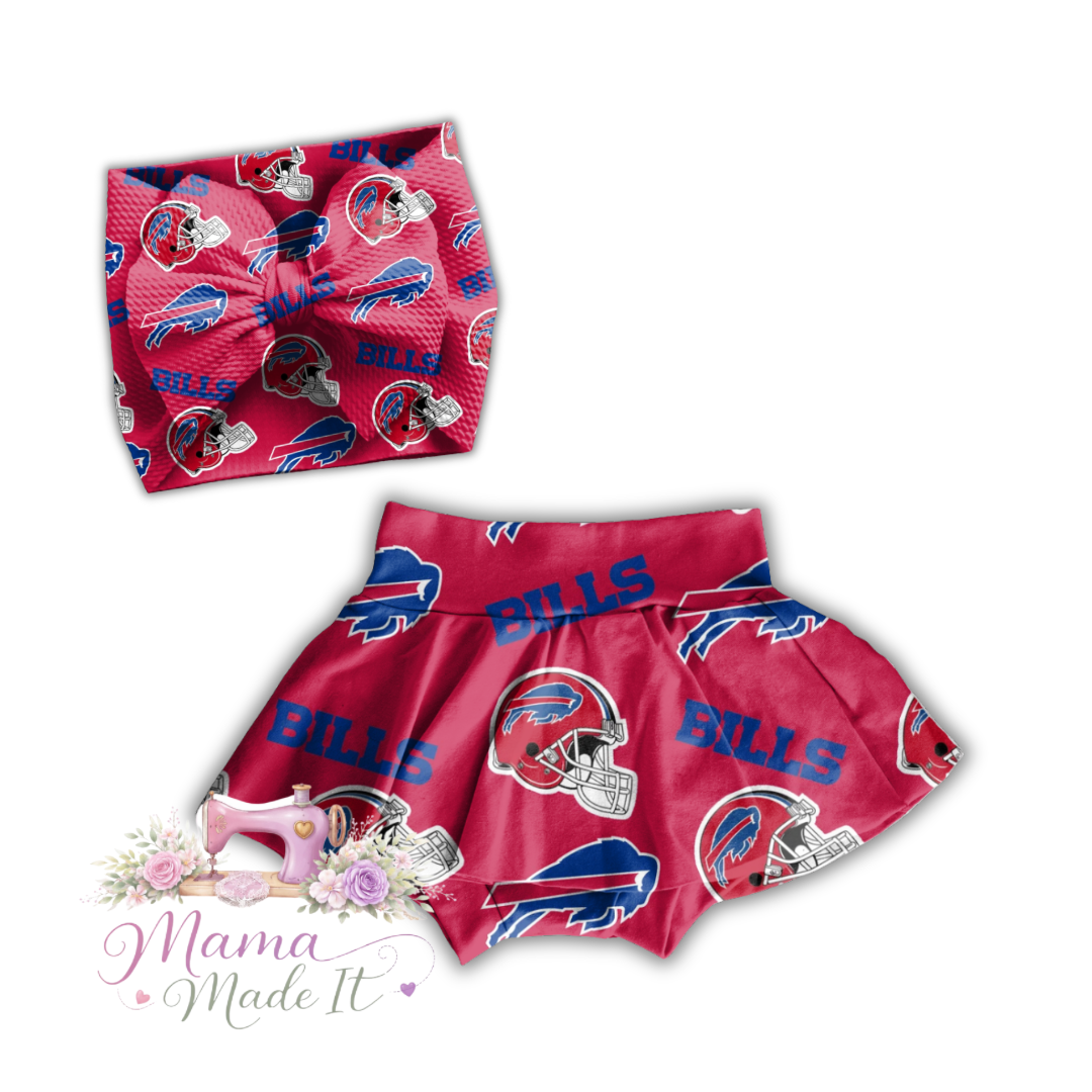 Buffalo Bills (Red) baby bummies, skirt, flare pants or headwrap