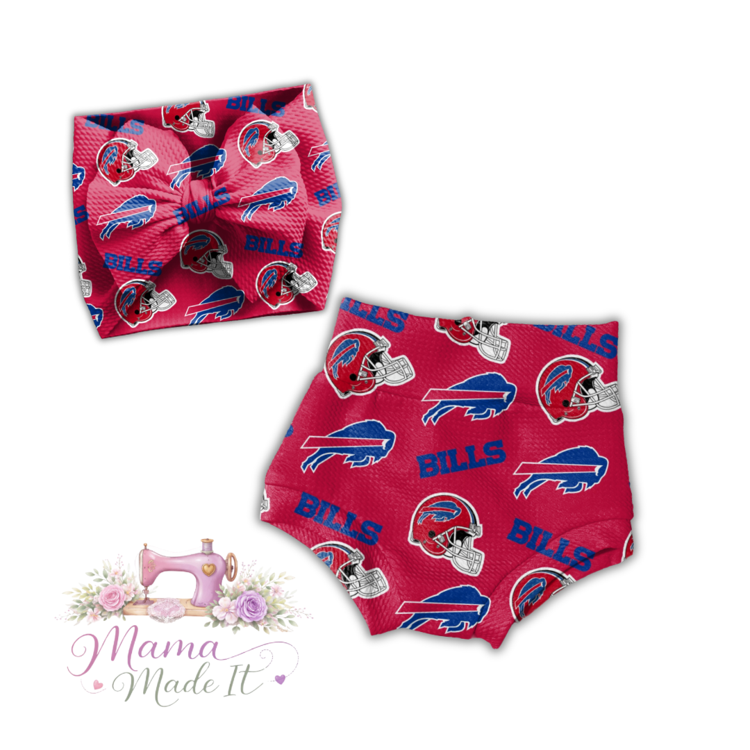 Buffalo Bills (Red) baby bummies, skirt, flare pants or headwrap