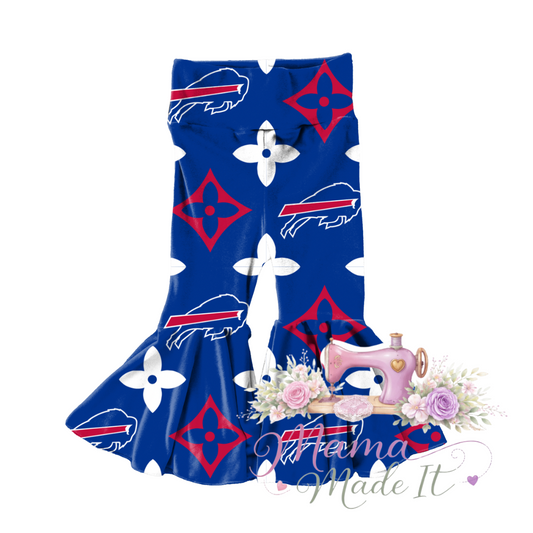 Buffalo Bills (Blue) baby bummies, skirt, flare pants or headwrap