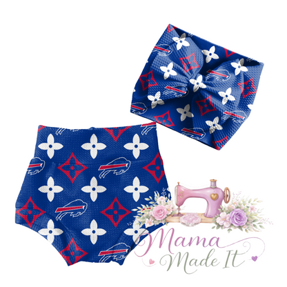 Buffalo Bills (Blue) baby bummies, skirt, flare pants or headwrap