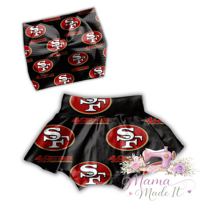 San Francisco (Black) 49ers baby bummies, skirt, Headwrap or flare pants